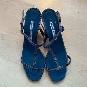 Manolo Blahnik blue alligator print Heels from Neiman Marcus retailed at $655.00